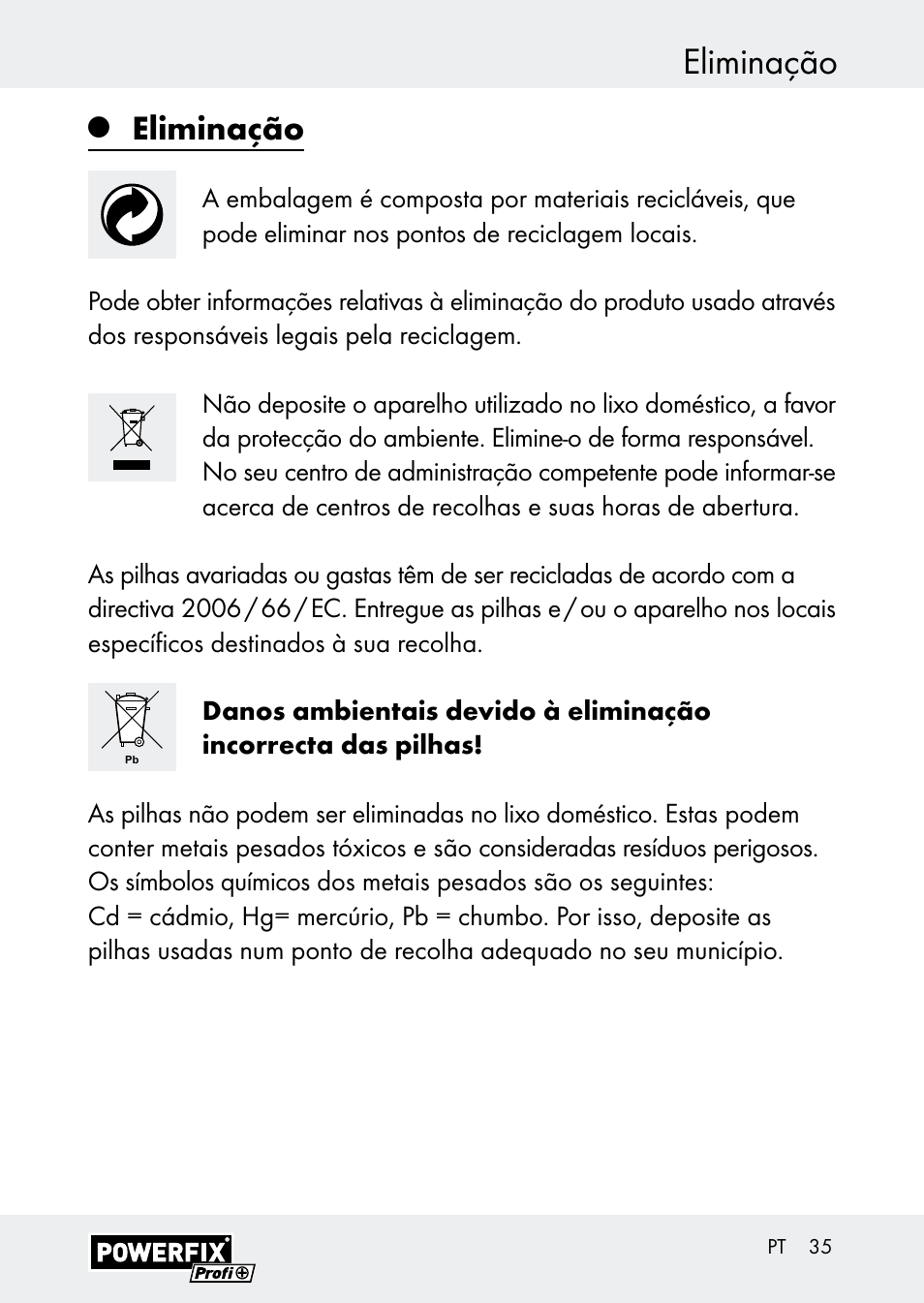 Eliminação | Powerfix Z30590-BS User Manual | Page 35 / 59