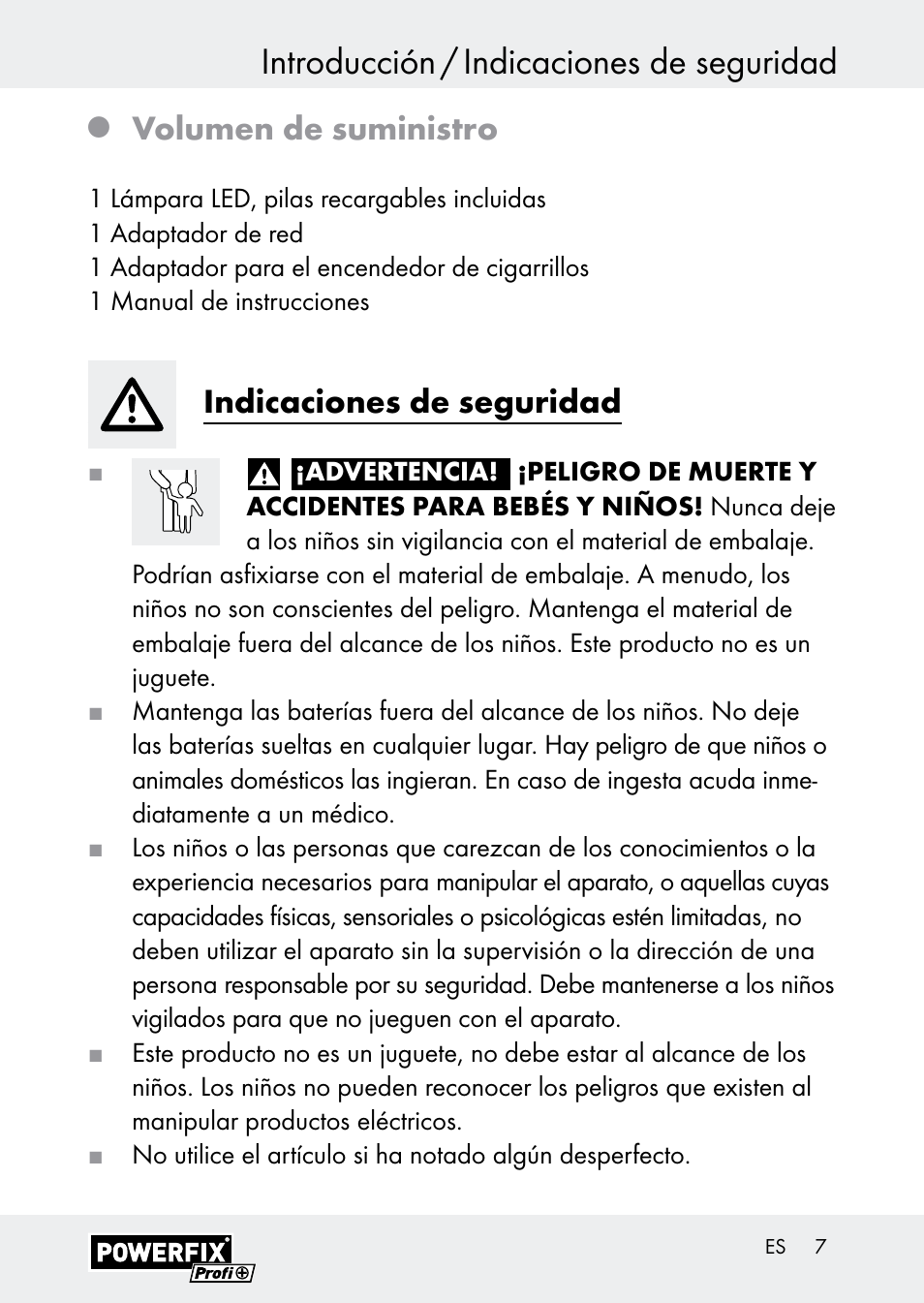 Introducción / indicaciones de seguridad, Volumen de suministro, Indicaciones de seguridad | Powerfix Z30590-BS User Manual | Page 7 / 59