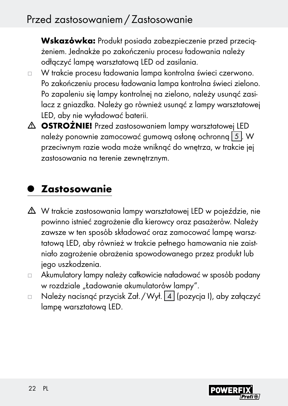 Przed zastosowaniem / zastosowanie, Zastosowanie | Powerfix Z30590-BS User Manual | Page 22 / 79