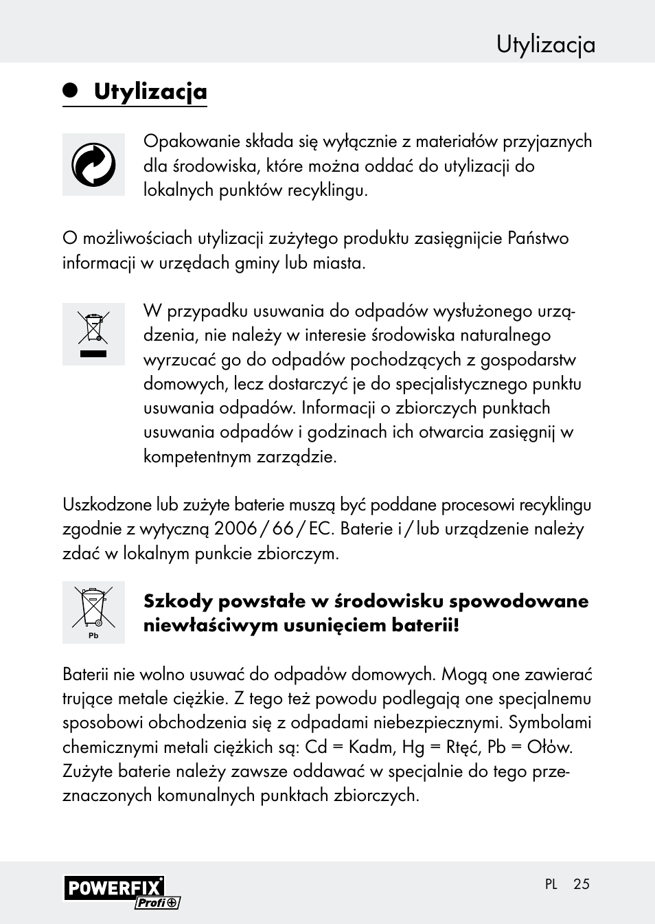 Utylizacja | Powerfix Z30590-BS User Manual | Page 25 / 79