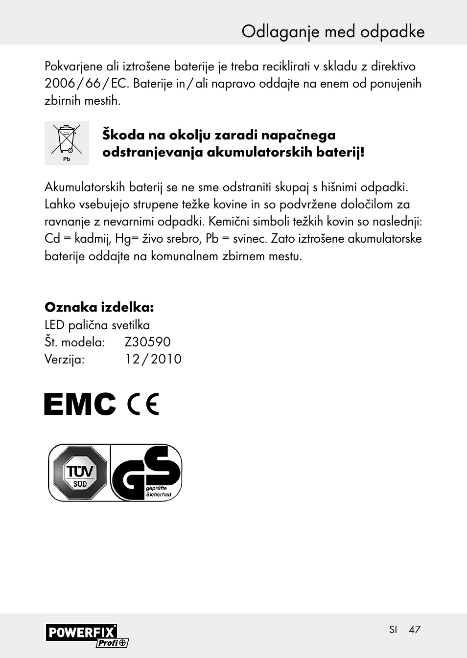 Odlaganje med odpadke | Powerfix Z30590-BS User Manual | Page 47 / 79