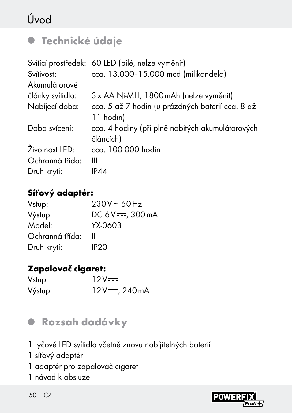 Úvod, Technické údaje, Rozsah dodávky | Powerfix Z30590-BS User Manual | Page 50 / 79