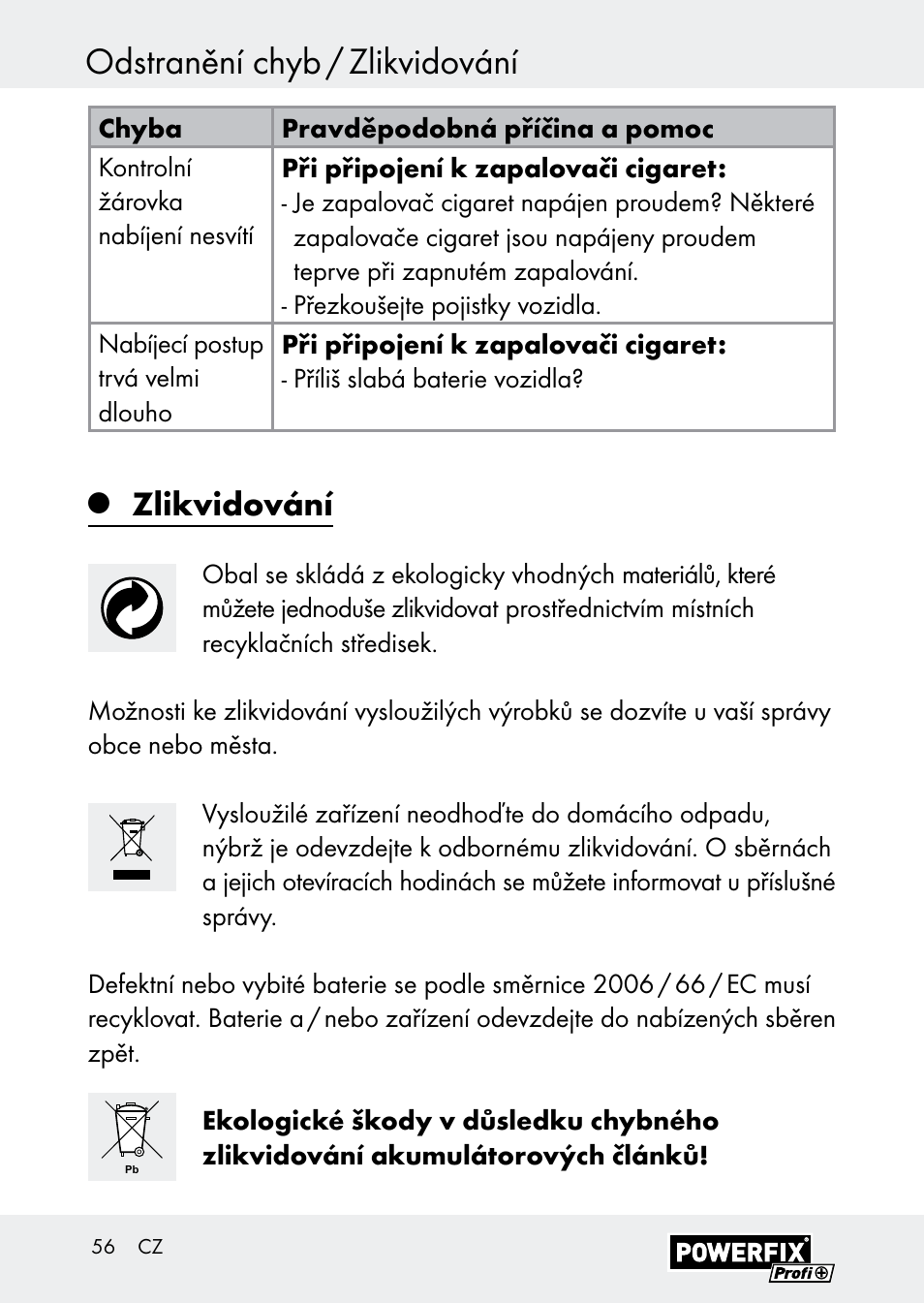 Odstranění chyb / zlikvidování, Zlikvidování | Powerfix Z30590-BS User Manual | Page 56 / 79