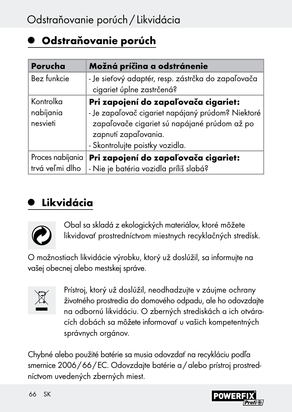 Odstraňovanie porúch / likvidácia, Odstraňovanie porúch, Likvidácia | Powerfix Z30590-BS User Manual | Page 66 / 79