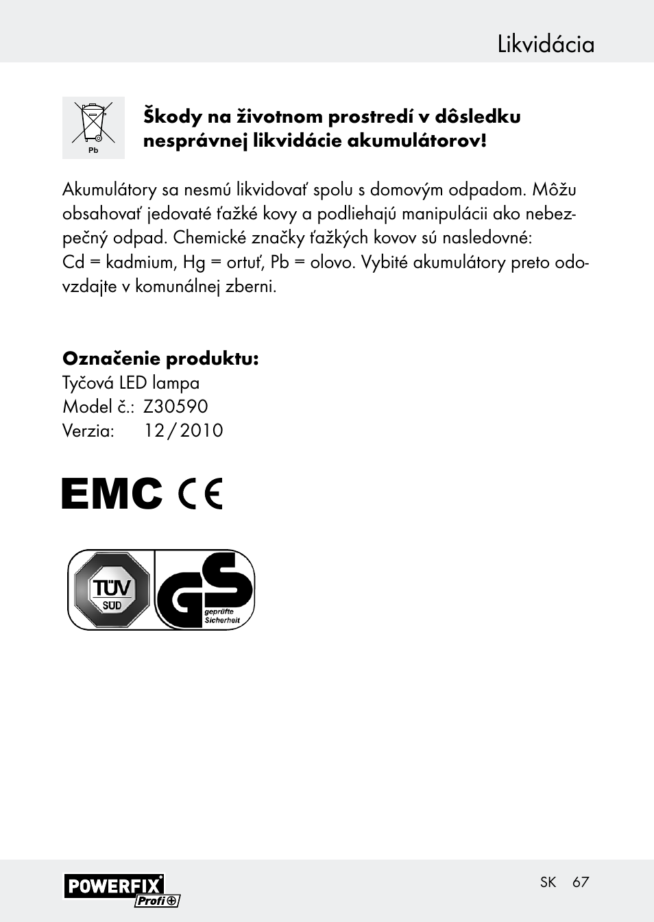 Likvidácia | Powerfix Z30590-BS User Manual | Page 67 / 79