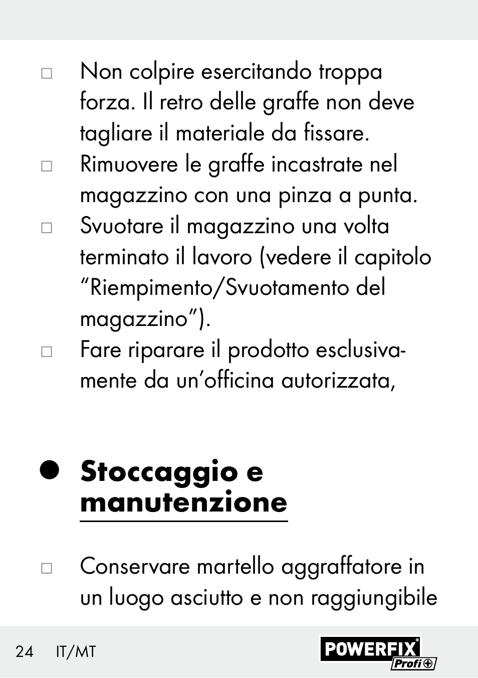 Stoccaggio e manutenzione | Powerfix Z29621 User Manual | Page 24 / 59