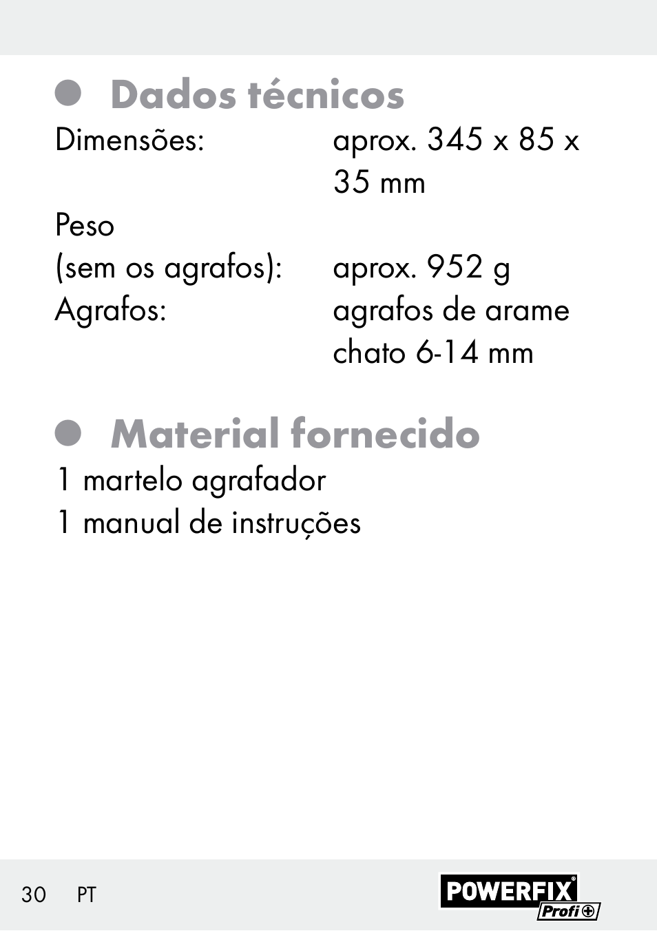 Dados técnicos, Material fornecido | Powerfix Z29621 User Manual | Page 30 / 59