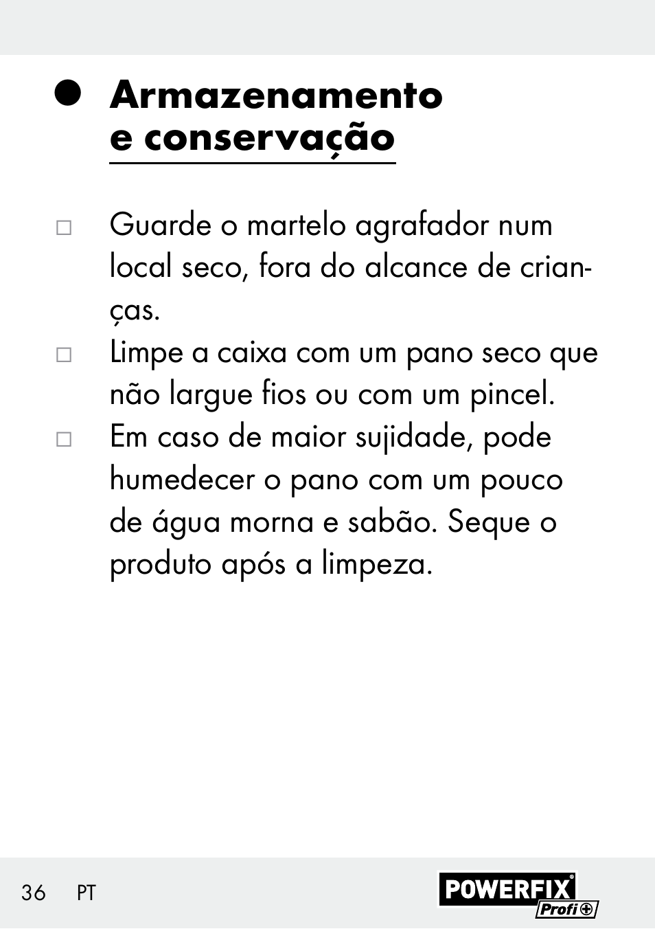 Armazenamento e conservação | Powerfix Z29621 User Manual | Page 36 / 59