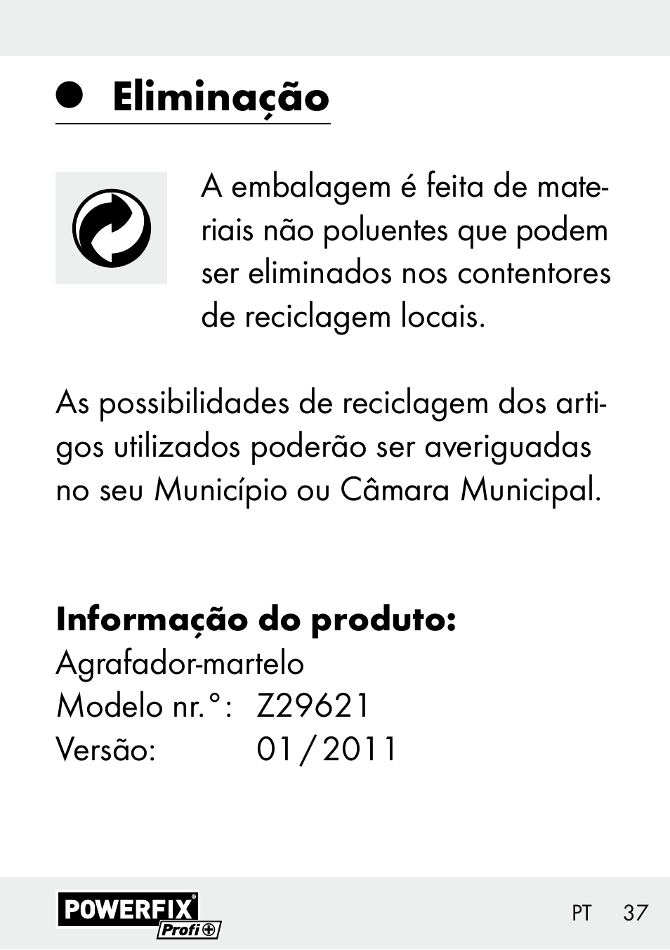 Eliminação | Powerfix Z29621 User Manual | Page 37 / 59