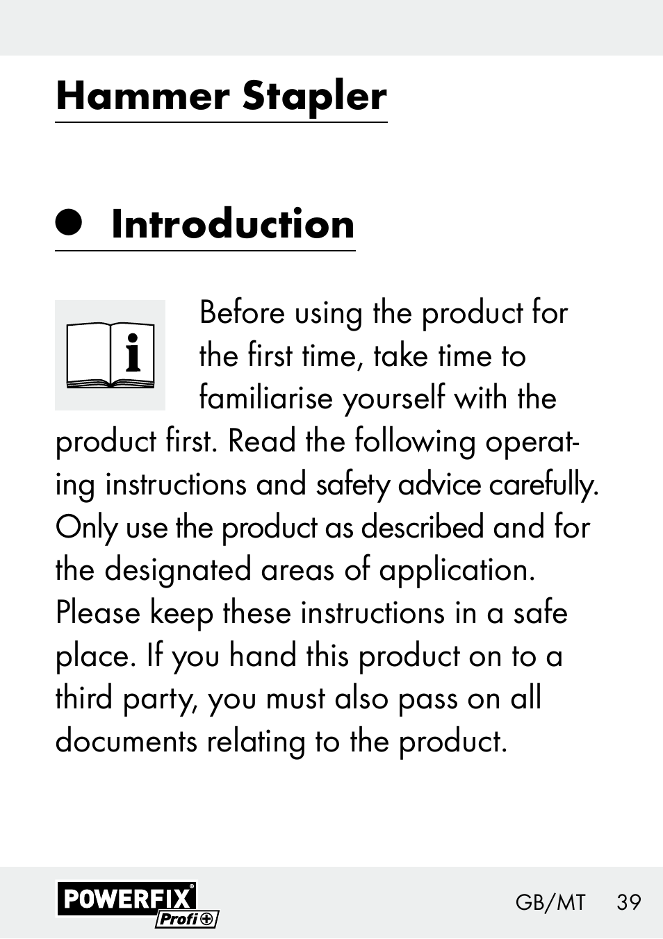 Hammer stapler, Introduction | Powerfix Z29621 User Manual | Page 39 / 59
