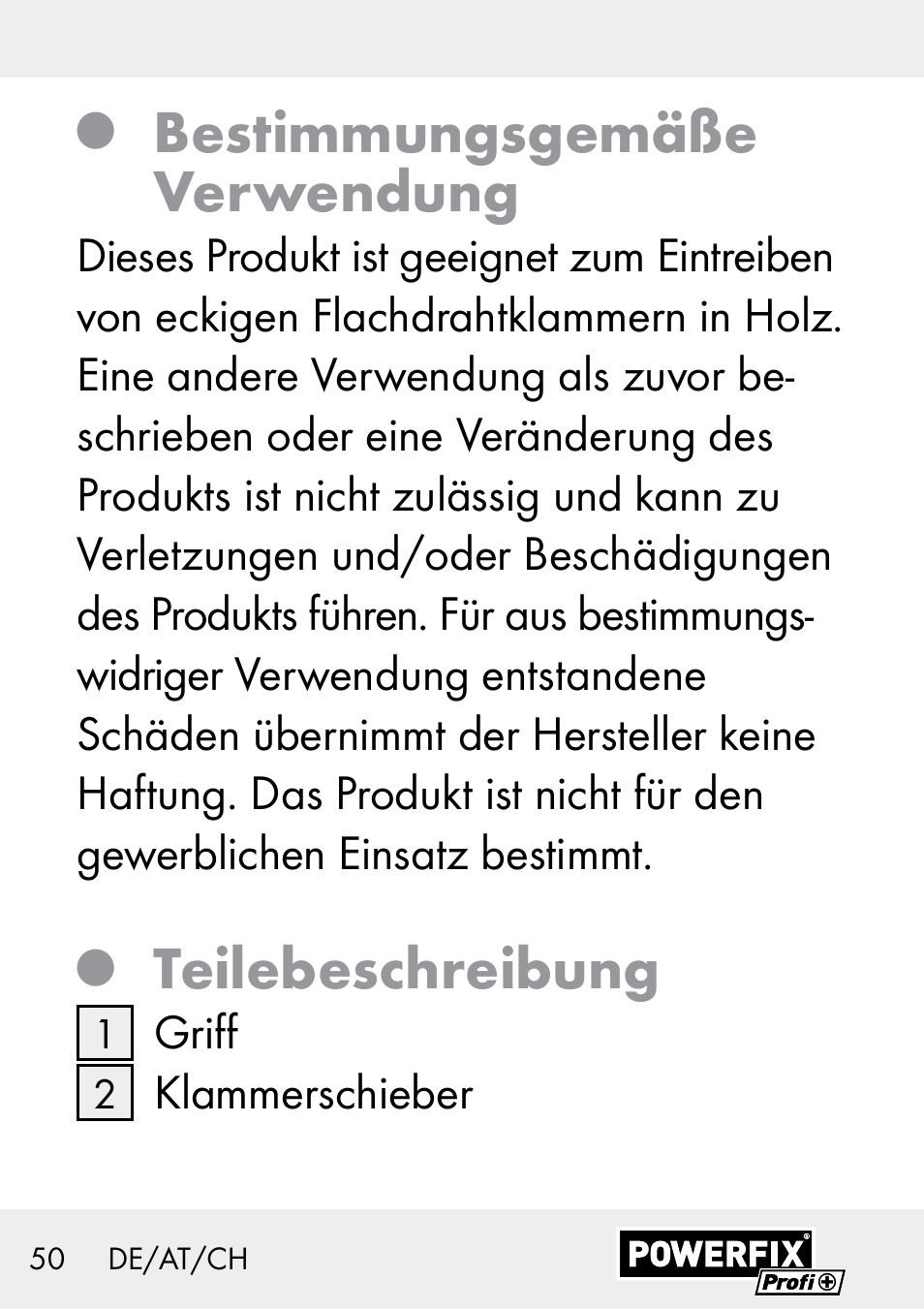 Bestimmungsgemäße verwendung, Teilebeschreibung | Powerfix Z29621 User Manual | Page 50 / 59