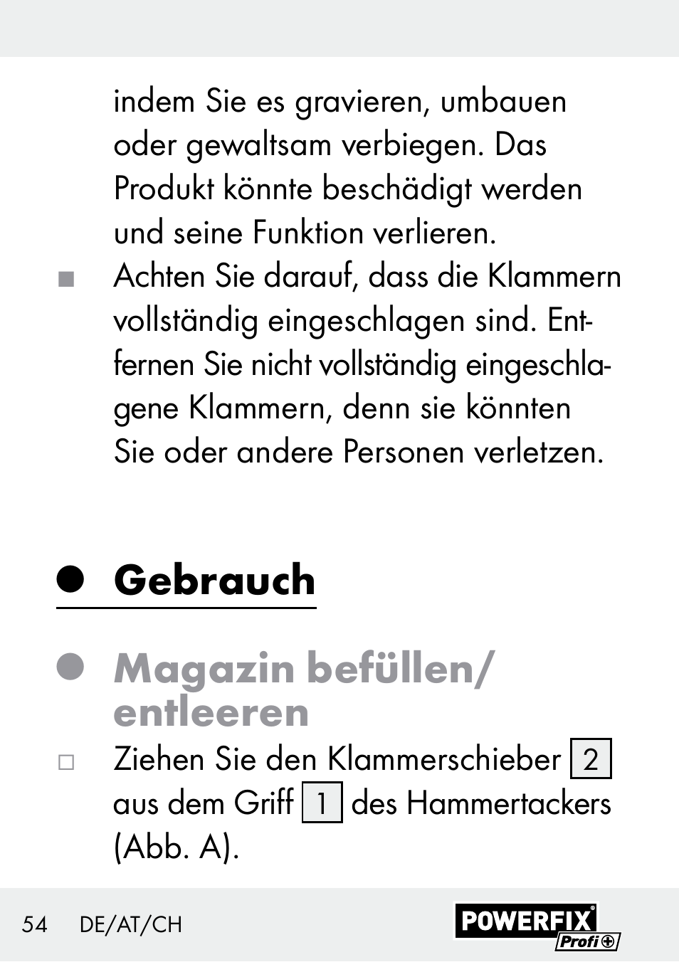 Gebrauch, Magazin befüllen/ entleeren | Powerfix Z29621 User Manual | Page 54 / 59