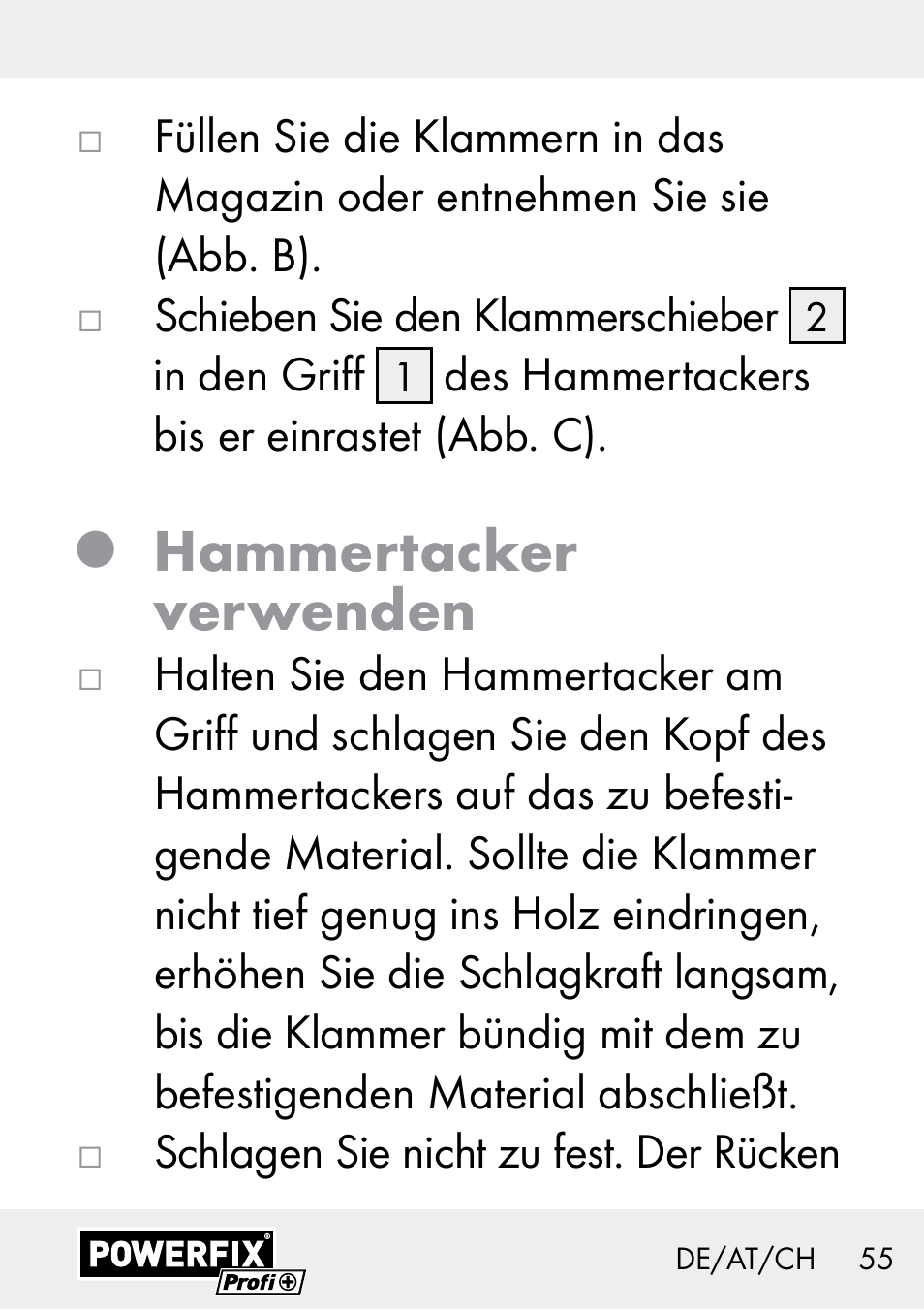 Hammertacker verwenden | Powerfix Z29621 User Manual | Page 55 / 59
