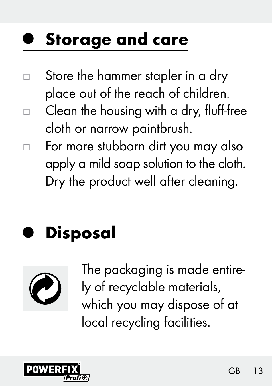 Storage and care, Disposal | Powerfix Z29621 User Manual | Page 13 / 78