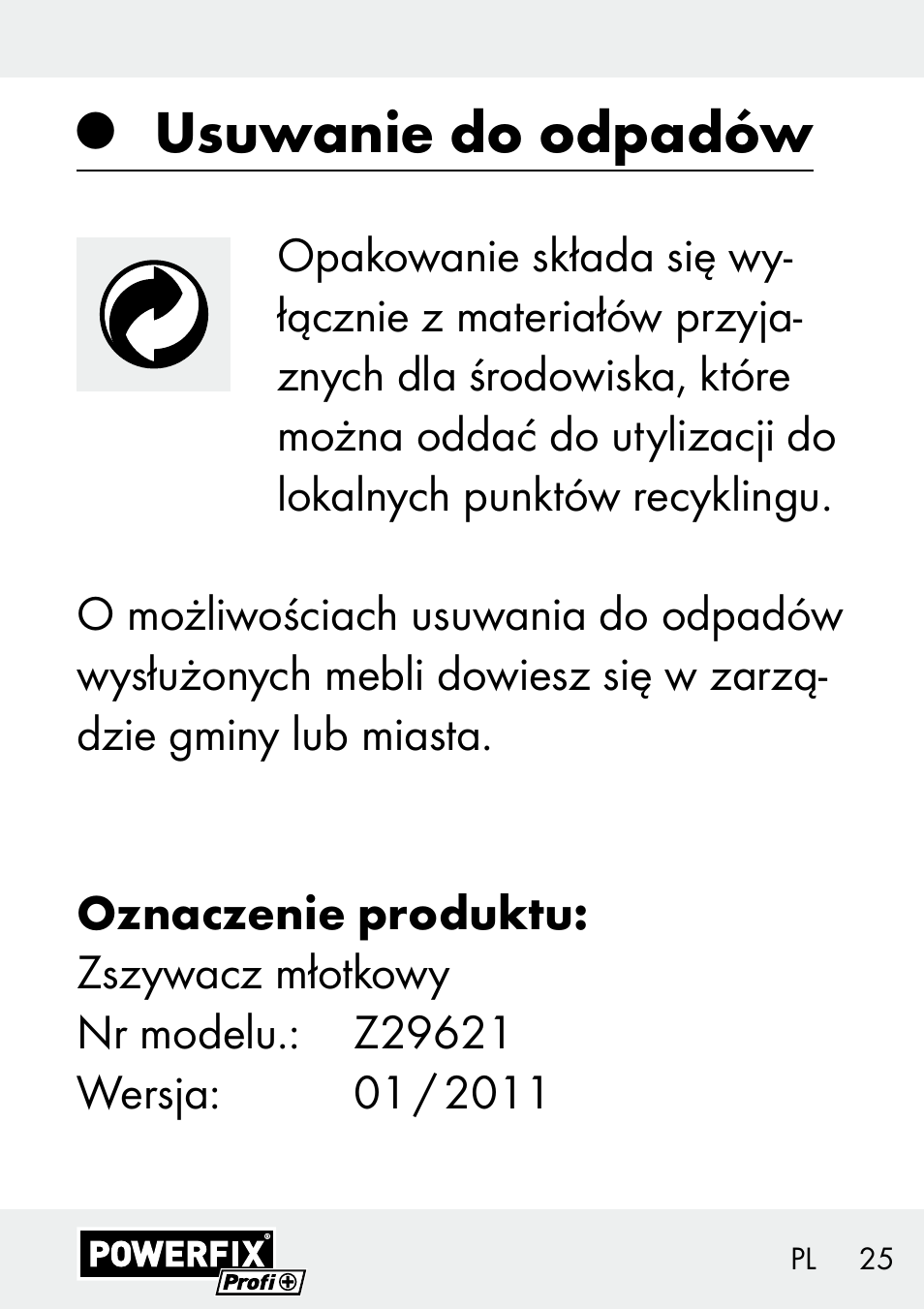 Usuwanie do odpadów | Powerfix Z29621 User Manual | Page 25 / 78