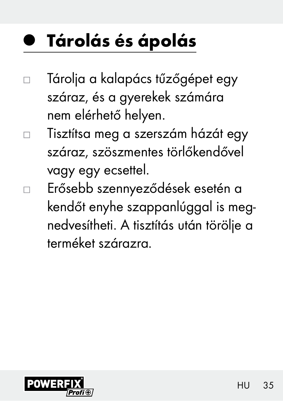 Tárolás és ápolás | Powerfix Z29621 User Manual | Page 35 / 78