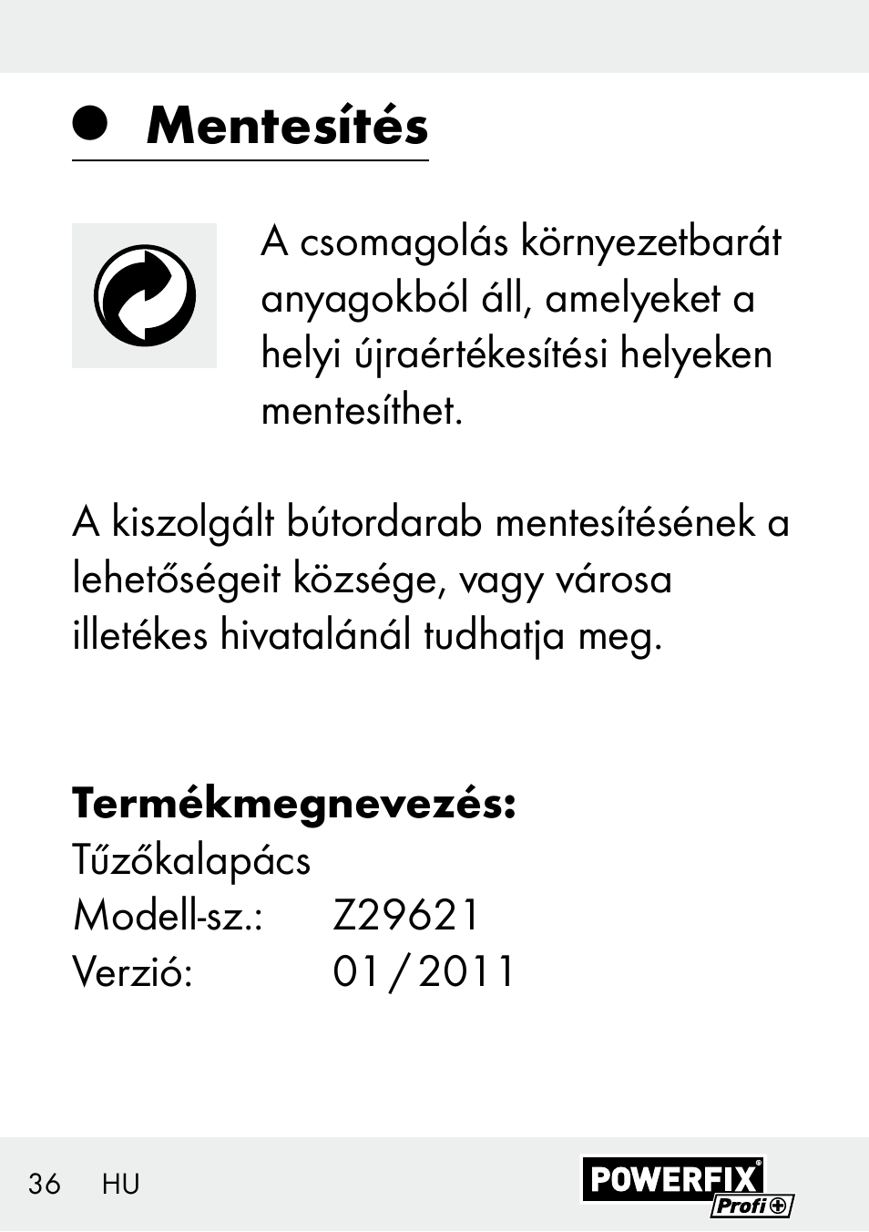 Mentesítés | Powerfix Z29621 User Manual | Page 36 / 78