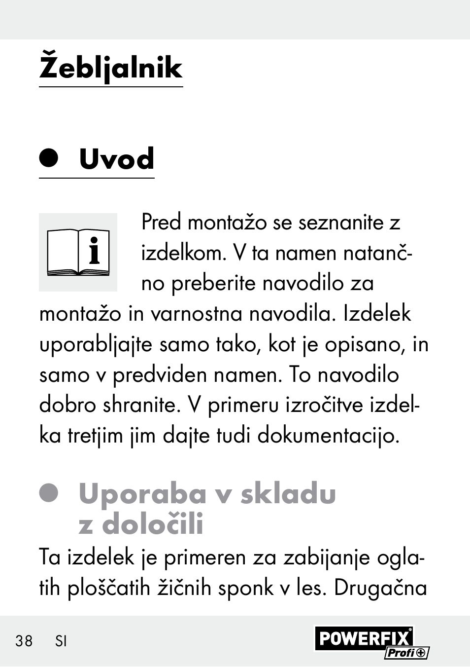 Žebljalnik, Uvod, Uporaba v skladu z določili | Powerfix Z29621 User Manual | Page 38 / 78
