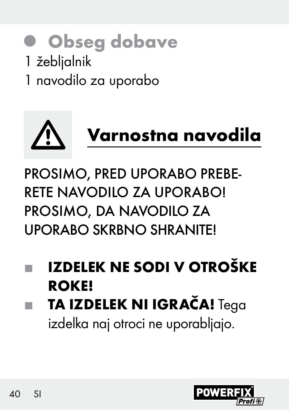 Obseg dobave, Varnostna navodila | Powerfix Z29621 User Manual | Page 40 / 78