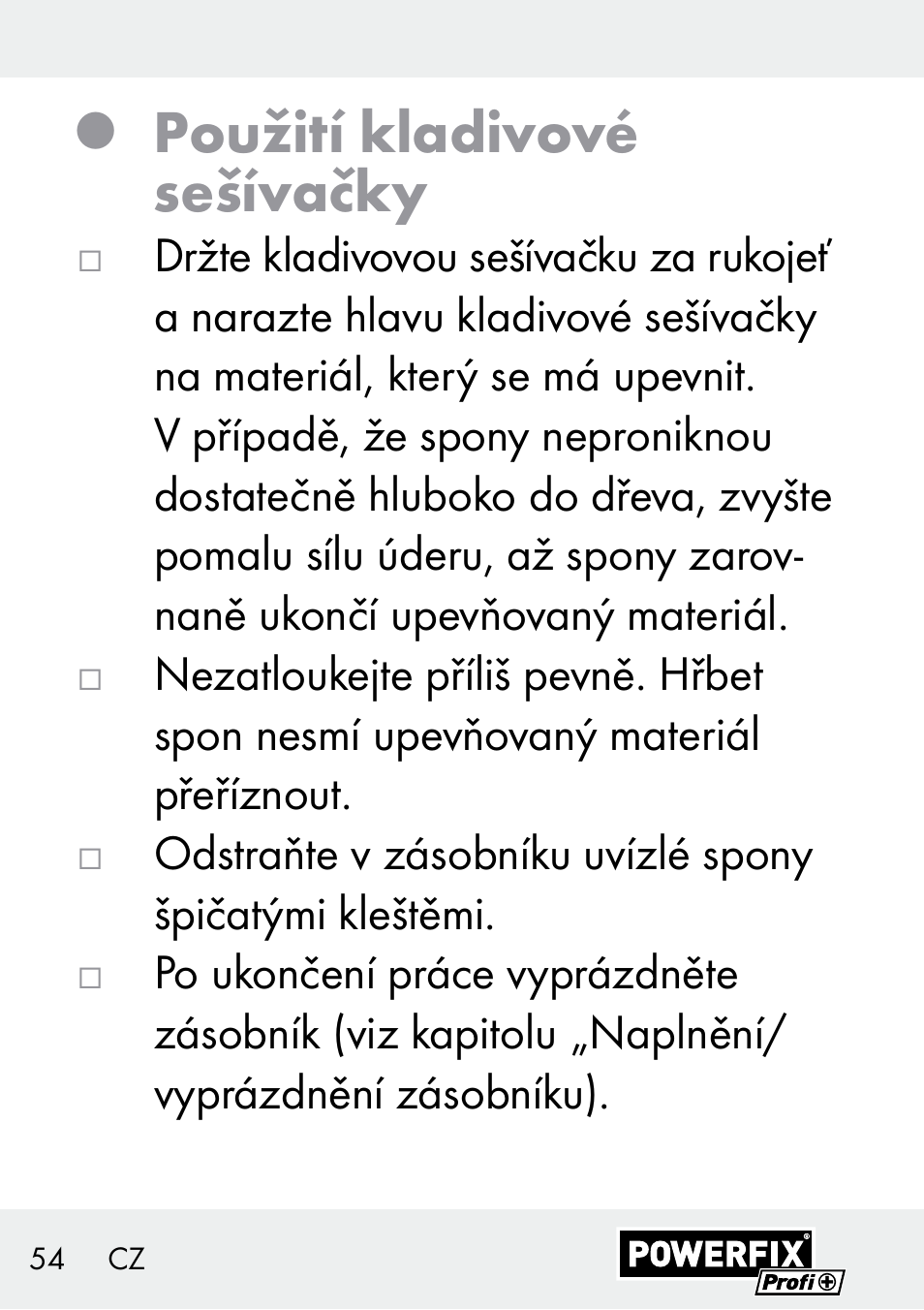 Použití kladivové sešívačky | Powerfix Z29621 User Manual | Page 54 / 78