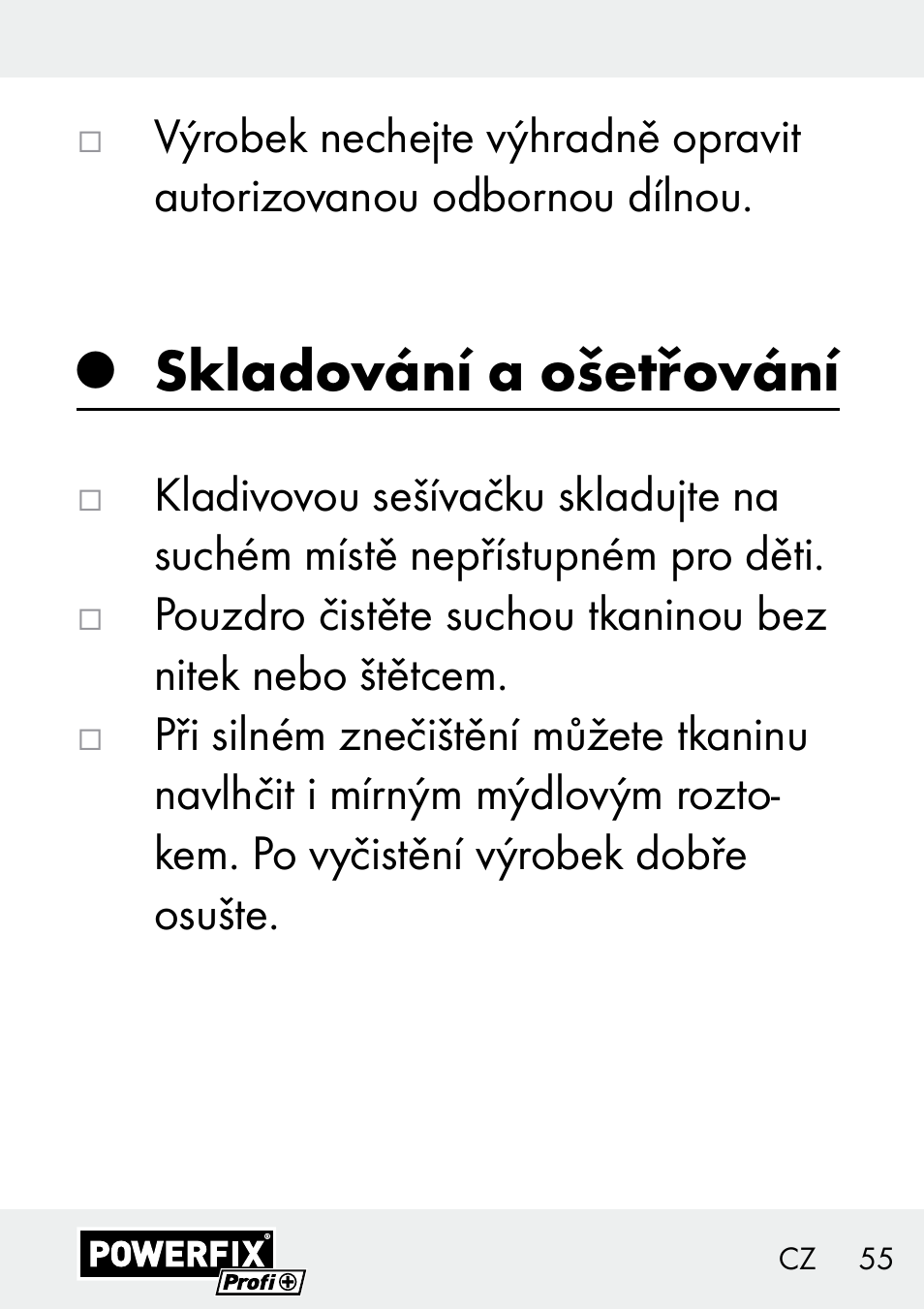 Skladování a ošetřování | Powerfix Z29621 User Manual | Page 55 / 78