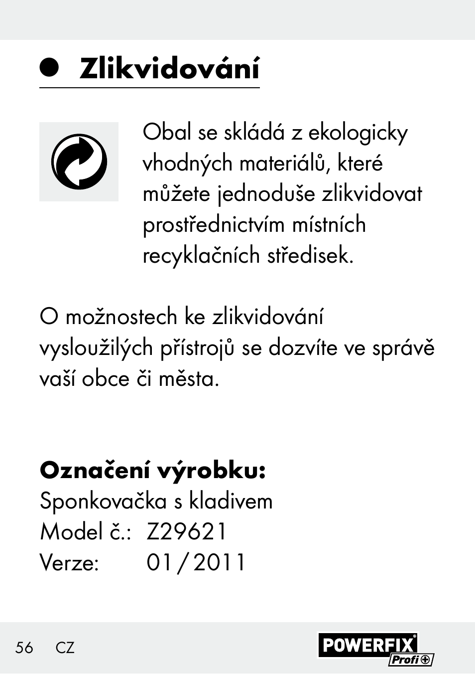 Zlikvidování | Powerfix Z29621 User Manual | Page 56 / 78