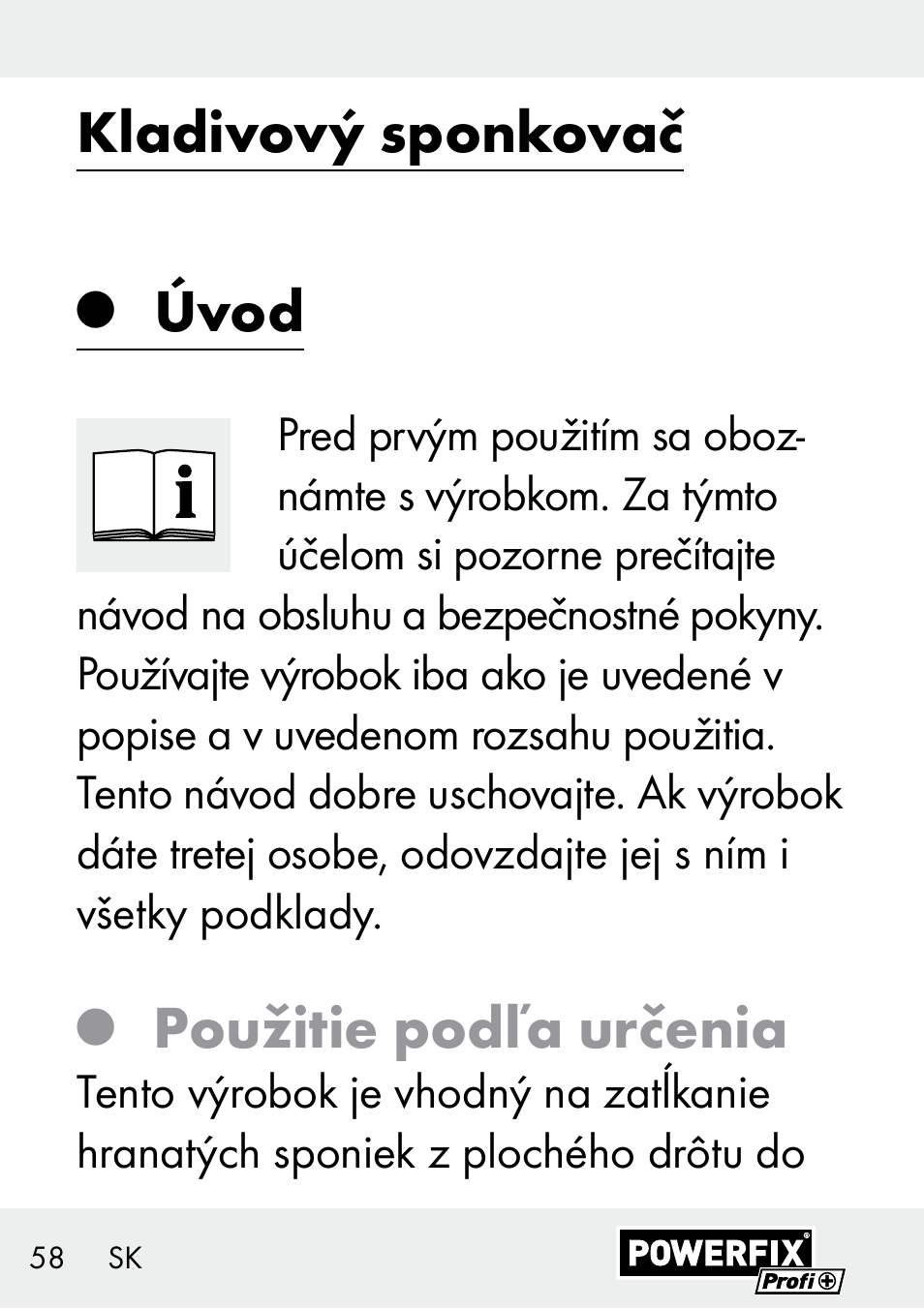 Kladivový sponkovač, Úvod, Použitie podľa určenia | Powerfix Z29621 User Manual | Page 58 / 78