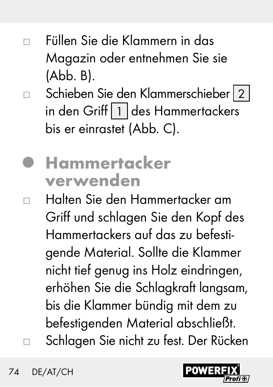 Hammertacker verwenden | Powerfix Z29621 User Manual | Page 74 / 78