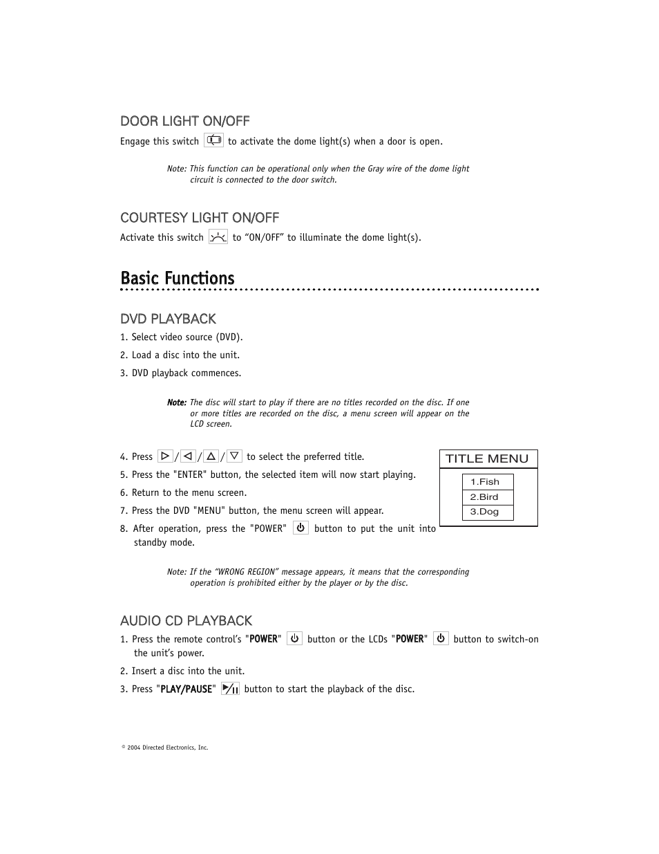 Bbaassiicc ffu un nccttiio on nss | Directed Electronics OHD1040 User Manual | Page 15 / 20