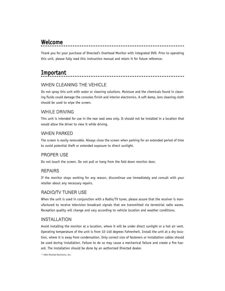 Wweellcco om mee, Iim mp po orrttaan ntt | Directed Electronics OHD1040 User Manual | Page 5 / 20