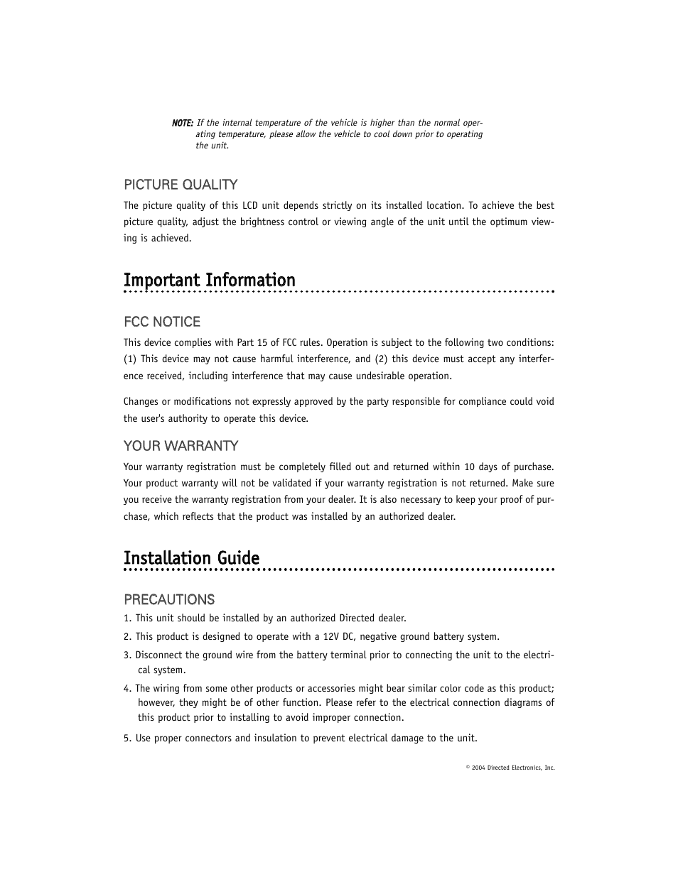 Iim mp po orrttaan ntt iin nffo orrm maattiio on n | Directed Electronics OHD1040 User Manual | Page 6 / 20