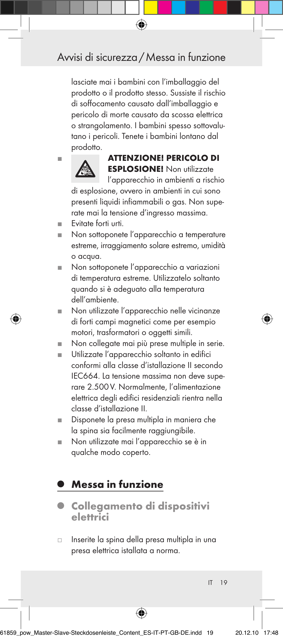 Avvisi di sicurezza / messa in funzione, Messa in funzione, Collegamento di dispositivi elettrici | Powerfix Digital Master-Slave Extension Lead User Manual | Page 15 / 52