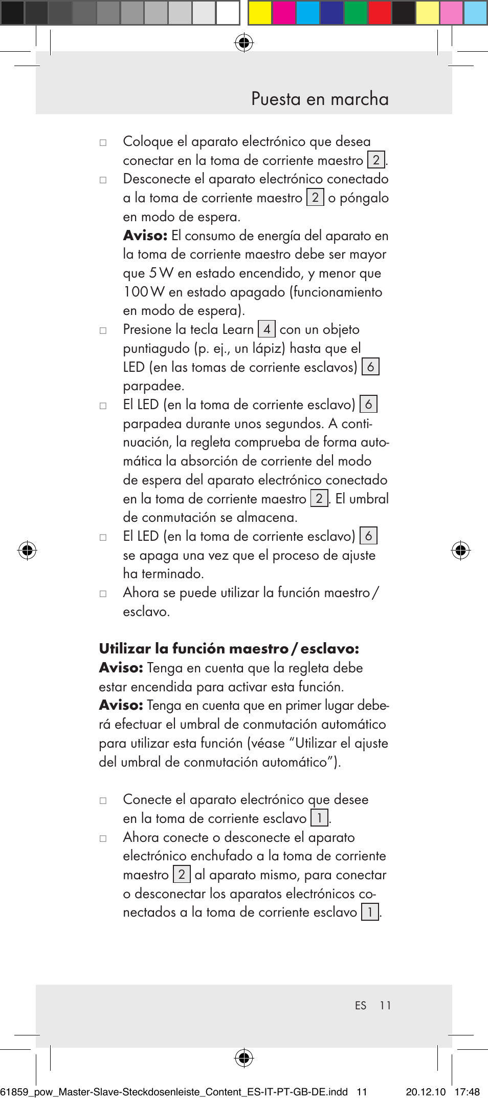 Puesta en marcha | Powerfix Digital Master-Slave Extension Lead User Manual | Page 7 / 52