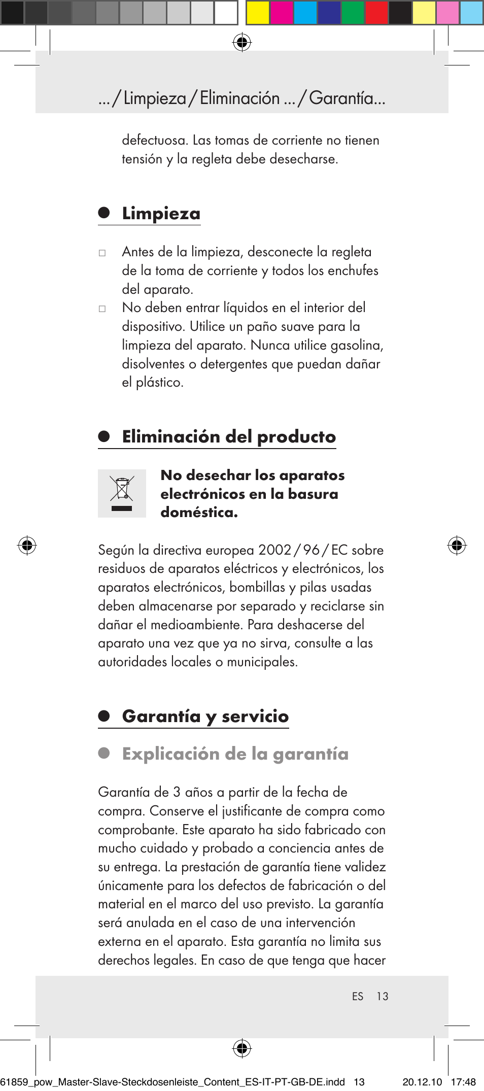 Limpieza / eliminación ... / garantía, Limpieza, Eliminación del producto | Garantía y servicio, Explicación de la garantía | Powerfix Digital Master-Slave Extension Lead User Manual | Page 9 / 52