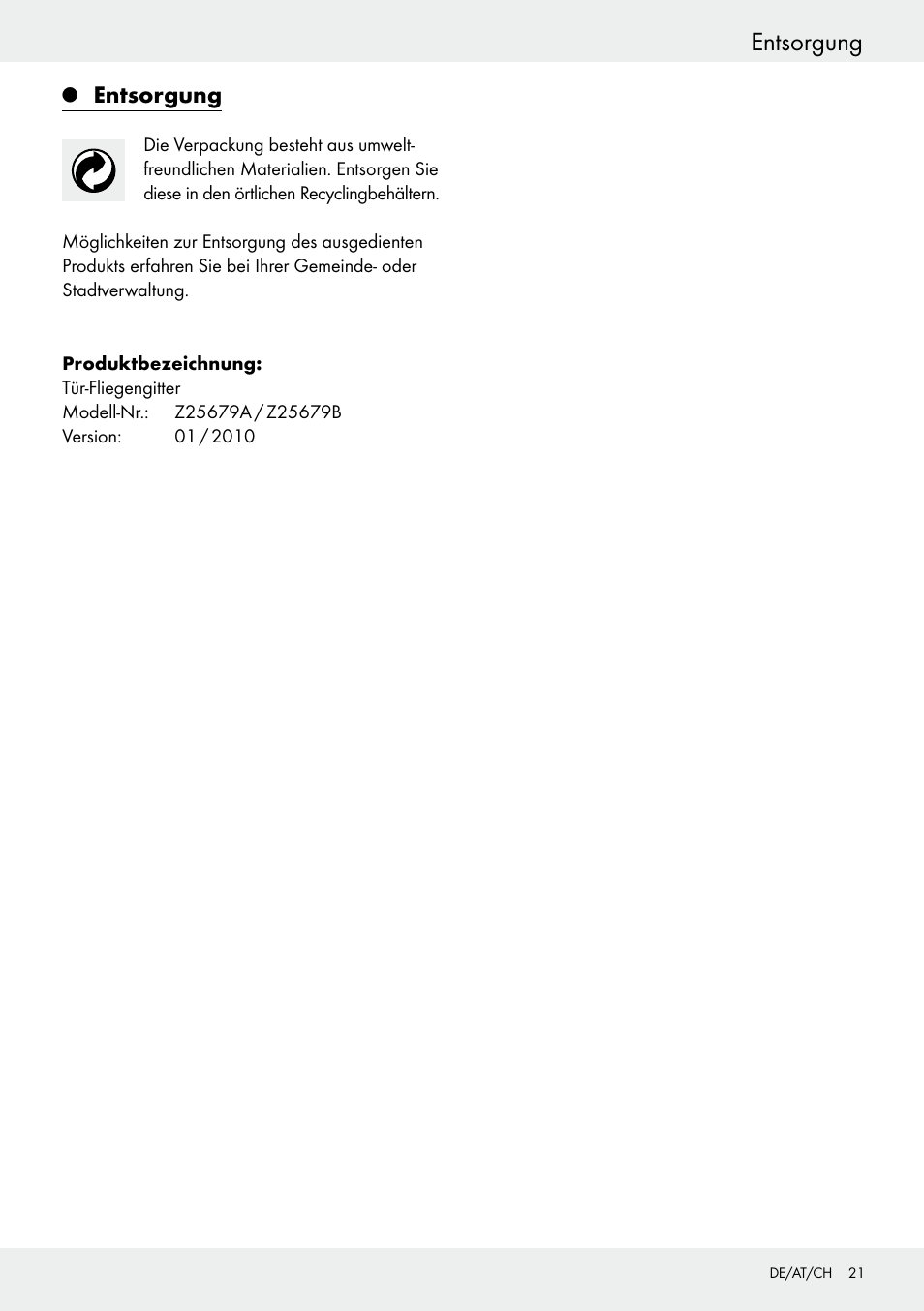 Entsorgung | Powerfix Z25679A/Z25679B User Manual | Page 21 / 25