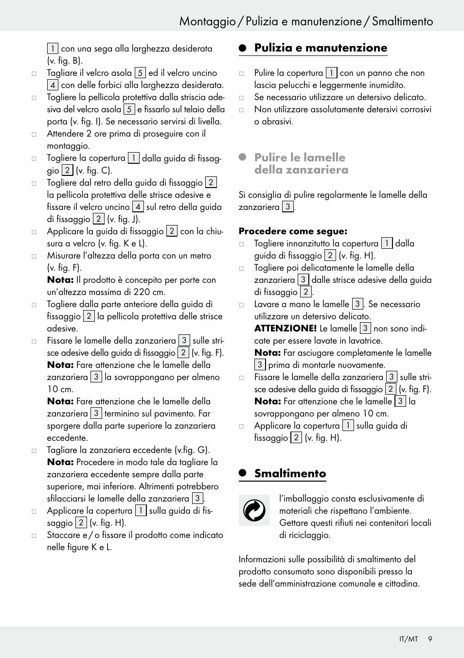 Montaggio / pulizia e manutenzione / smaltimento, Pulizia e manutenzione, Pulire le lamelle della zanzariera | Smaltimento | Powerfix Z25679A/Z25679B User Manual | Page 9 / 25