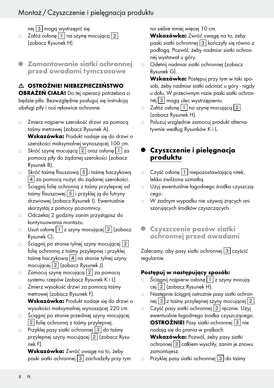 Montaż / czyszczenie i pielęgnacja produktu, Czyszczenie i pielęgnacja produktu, Czyszczenie pasów siatki ochronnej przed owadami | Powerfix Z25679A/Z25679B User Manual | Page 8 / 33