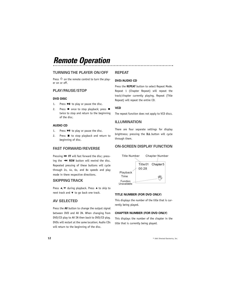 Remote operation | Directed Video DV2600 User Manual | Page 12 / 23