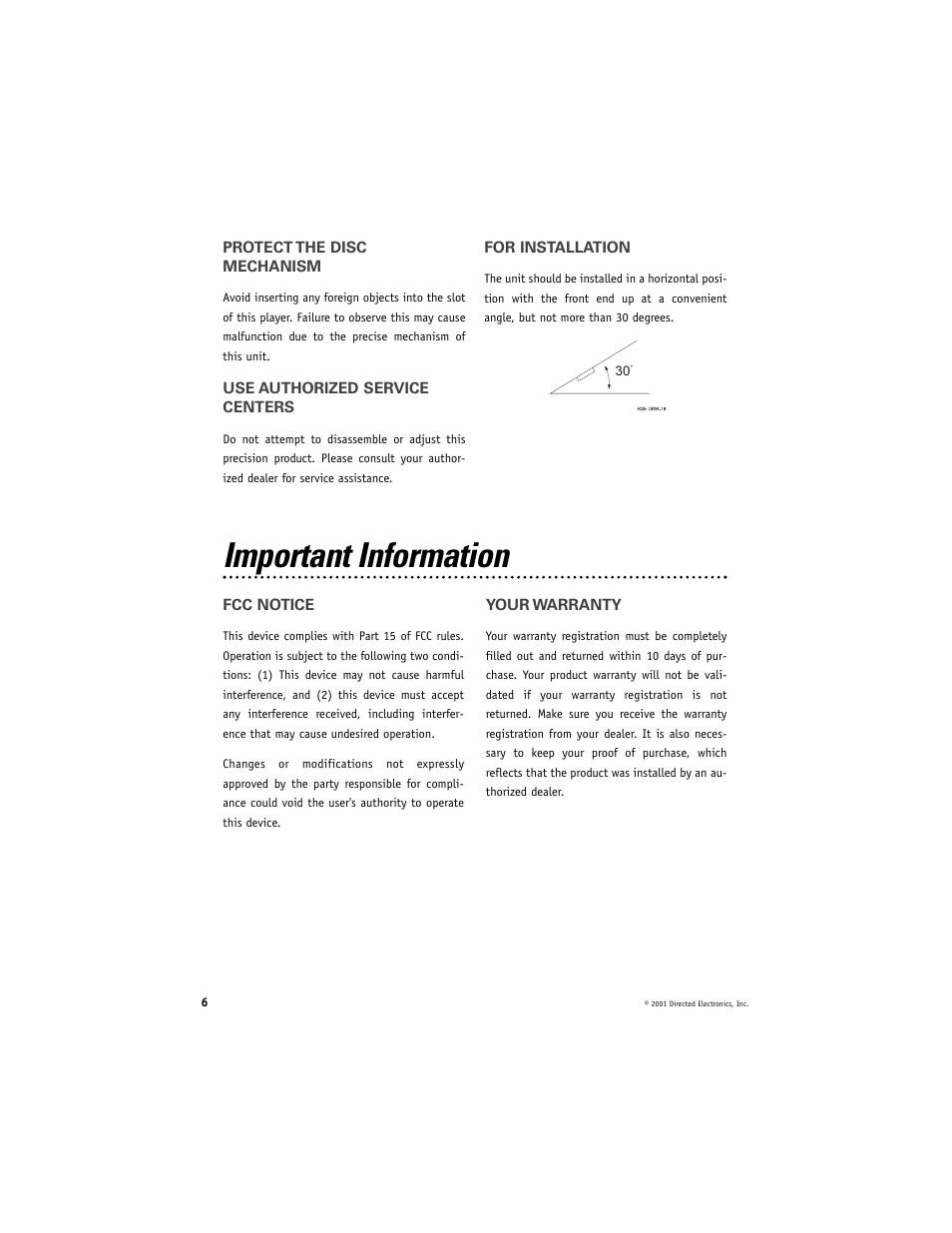 Important information | Directed Video DV2600 User Manual | Page 6 / 23