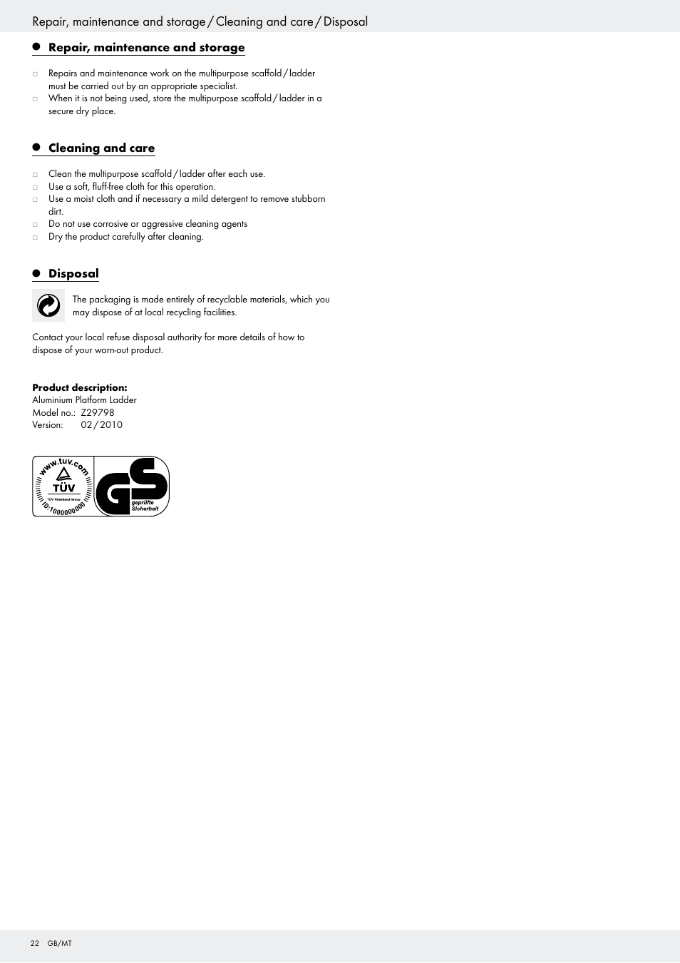 Powerfix Z29798 User Manual | Page 22 / 30