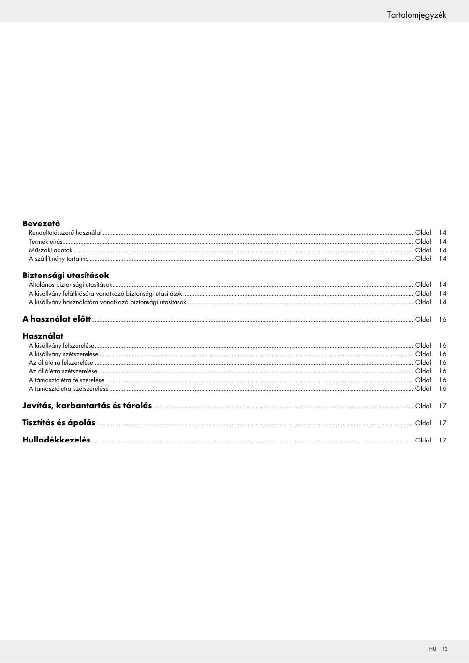 Tartalomjegyzék | Powerfix Z29798 User Manual | Page 13 / 45
