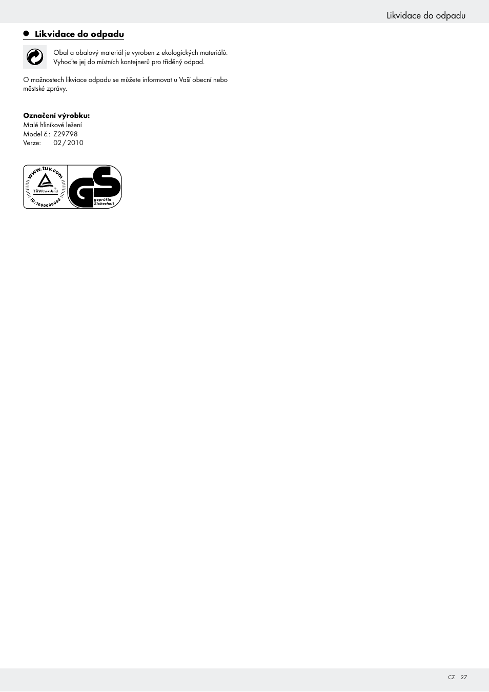 Likvidace do odpadu | Powerfix Z29798 User Manual | Page 27 / 45