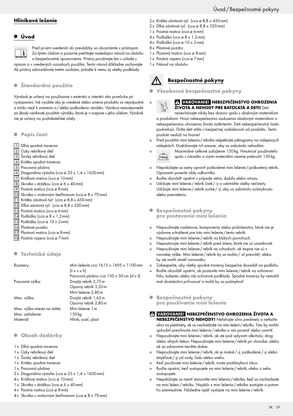 Úvod / bezpečnostné pokyny | Powerfix Z29798 User Manual | Page 29 / 45