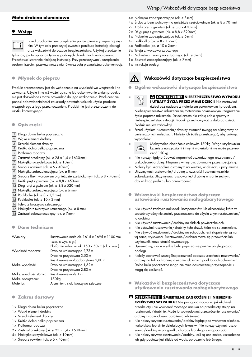 Wstęp / wskazówki dotyczące bezpieczeństwa | Powerfix Z29798 User Manual | Page 9 / 45