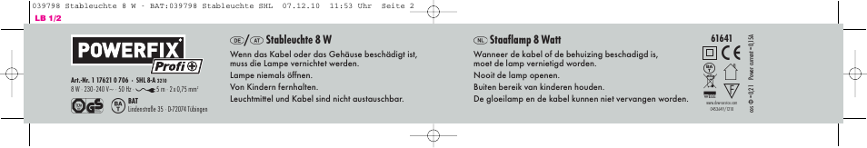 Stableuchte 8 w, Staaﬂamp 8 watt | Powerfix Work Lamp User Manual | Page 2 / 8
