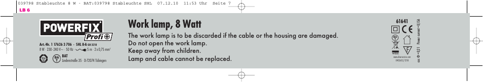 Work lamp, 8 watt | Powerfix Work Lamp User Manual | Page 7 / 8