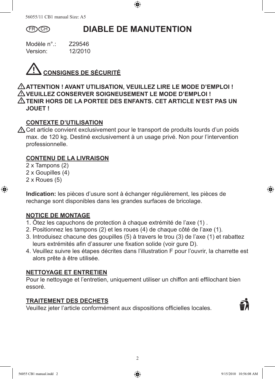 Diable de manutention | Powerfix Z29546 User Manual | Page 3 / 6