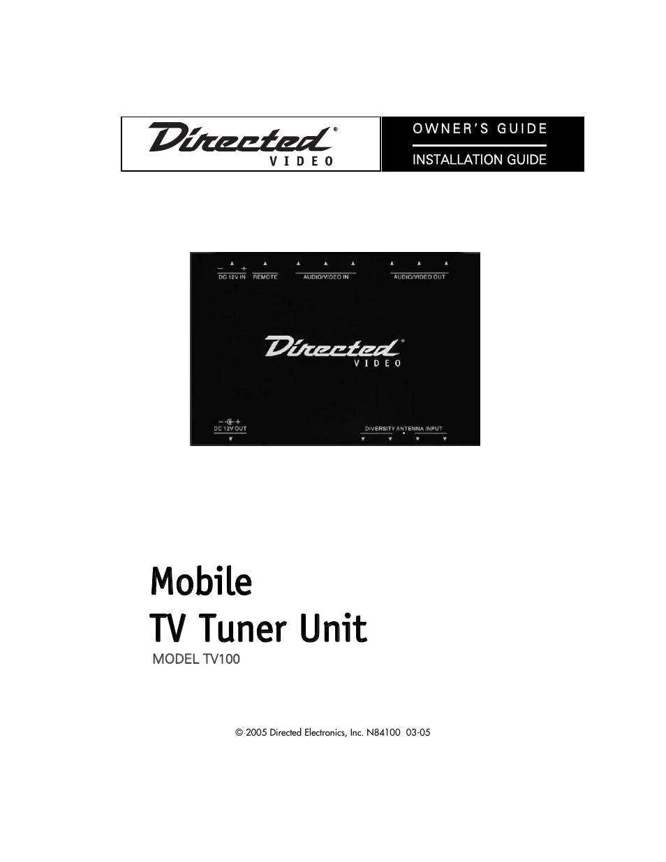 Directed Video TV100 User Manual | 11 pages