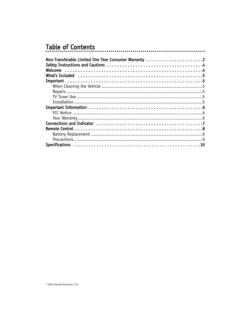 Ttaab bllee o off cco on ntteen nttss | Directed Video TV100 User Manual | Page 3 / 11