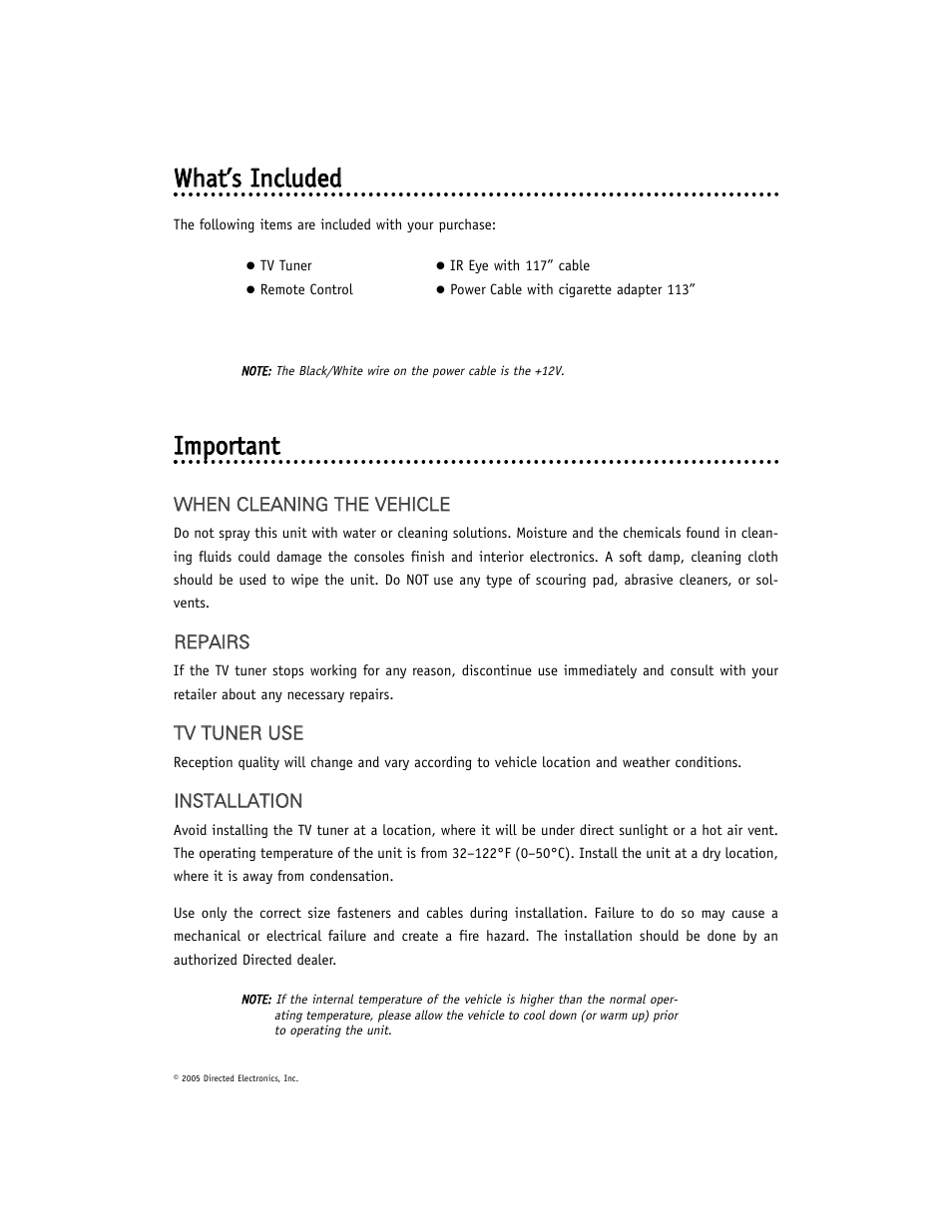Wwh haatt’’ss iin nccllu ud deed d, Iim mp po orrttaan ntt | Directed Video TV100 User Manual | Page 5 / 11